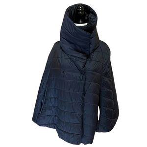 KYODAN| Reversible Puffer Capelet, Blk/Camo high neck, with snaps EUC